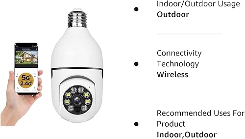 Miniatura 8 de KOWVOWZ Bombilla WiFi inalámbrica 1080P cámaras de seguridad inalámbricas al aire libre, 360 grados, enchufe de luz interior cámaras de seguridad