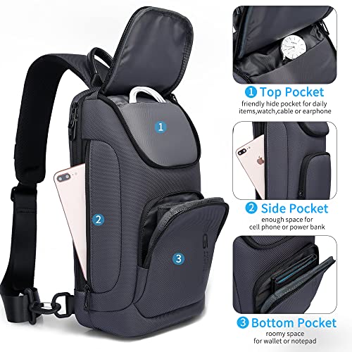 Image of BANGE Sling Bag, Waterproof Men's Chest Bag Shoulder bags Crossbody Sling Backpack for Men, 7565grey, Durable