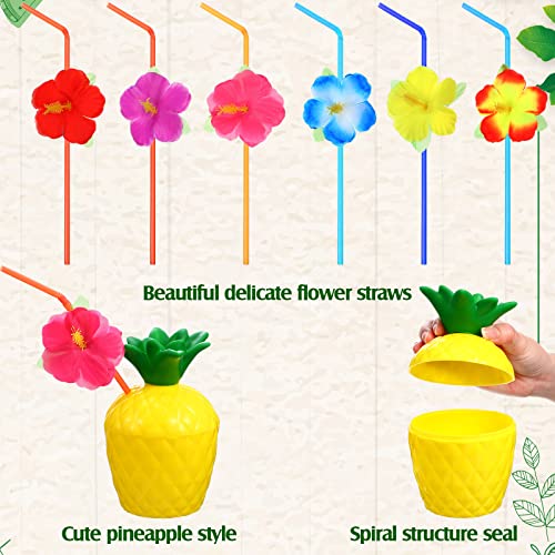 Chengu 24 Pieces Pineapple Cups Plastic Pineapple Drink Cups With Lids And Flower Straws Plastic Pineapple Cups For Hawaii Luau Party Tropical Fruit Themed Beach Party Supplies Decoration #TOP2