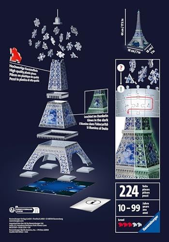 Ravensburger Glow in The Dark Eiffel Tower 3D Jigsaw Puzzles for Kids and Adults Age 8 Years Up - 50th Anniversary Edition - 216 Pieces - No Glue Required - Image 5