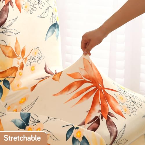 Image of HOKIPO Premium Velvet Cover Set for 4 Dining Chairs + 1 Dining Bench, Amber Serene Flora (AR-5799-D3)