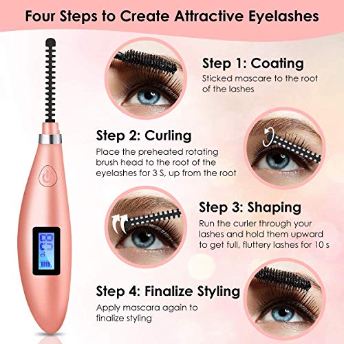 Heated Eyelash Curler,Hizek Portable Eye Curler【2020 Newest】Mini USB Rechargeable Lash Curler Tool with LCD Display for Eyelashes Quick Natural Curling and 24 Hours Long Lasting