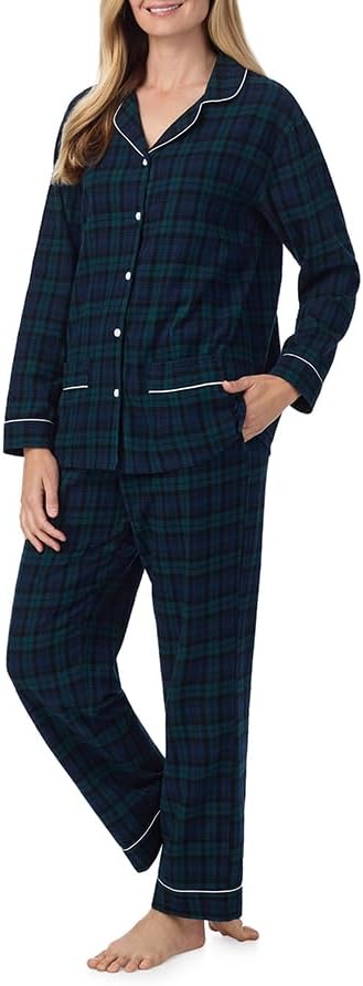 Lanz of Salzburg Sleepwear for Women Classic Notch Collar Long Sleeve Flannel Pajama Set - Image 3