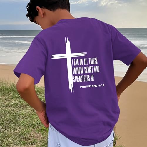 Image of KEEVICI Boys Christian Graphic Tees God Jesus Shirts for Kids Cross Faith Bible Verse Inspirational Religious Cotton T Shirt