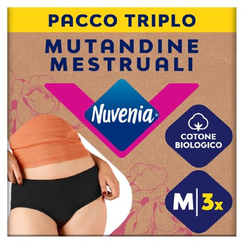 Nuvenia Intimawear - Bragas menstruales de algodón orgánico, Lavables y Reutilizables para día y Noche, Flujo moderado-abundante, Color Negro, Talla M, 3 Paquetes