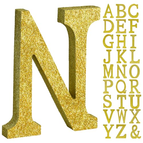 Image of TONIFUL 8 Inch Gold Glitter Letter N Table Centerpiece A-Z Gold Birthday Party Decorations,Gold Alphabet N for Birthday,Chrismas,Graduation,Bridal Shower,Wedding,Anniversary Party Supplies