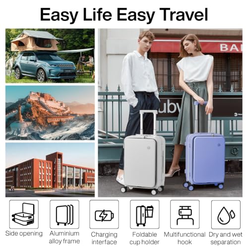mixi Large Checked Luggage with Cup Phone Holder and Charger Hard Shell Suitcases with Spinner Wheels, 24 Inch Lilac Purple by mixi - Used condition - Image 2