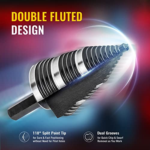 Zelcan 1Pc M2 Step Drill Bit, Faster Drilling Step Bit 3/16 To 1-3/8 Inch, Professional Unibit Drill Bit For Cutting Holes On Sheet Metal, Steel, Wood, Aluminum, Pvc, Stepped Up Bit For Electrician #TOP4