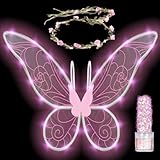 Funcredible Pink Fairy Wings Set with Crown and Glitter - Perfect for Girls, Women, Kids - Halloween Costume Cosplay Dress Up