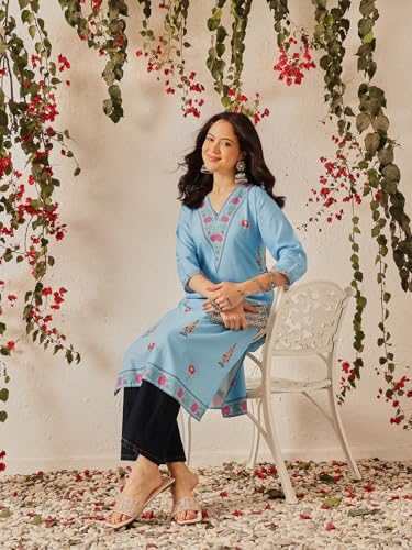 Image of Amazon Brand - Anarva Women's Cotton Printed Straight Kurti