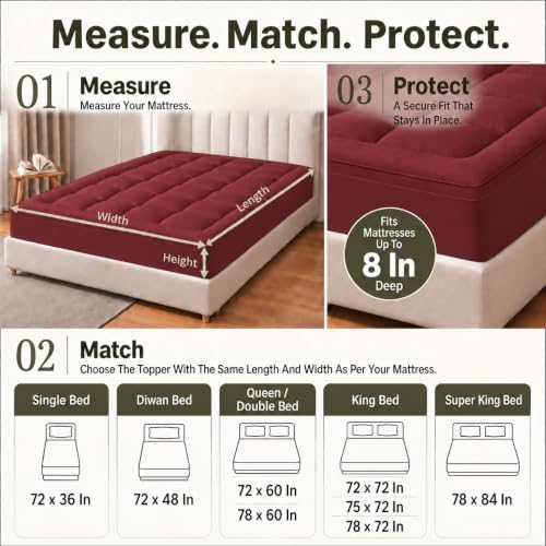 Image of Cloth Fusion Soft Microfiber Mattress Topper, King 72x72 in, Maroon