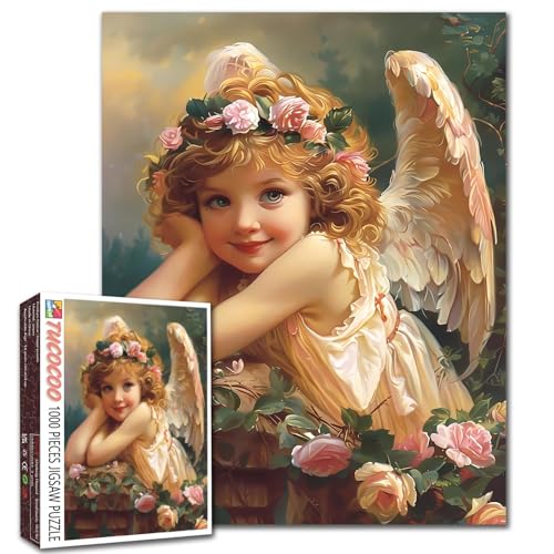Tucocoo 1000-teiliges Puzzle für Erwachsene, schönes Gartenengel-Malpuzzle für kleine Mädchen, Blumen, Kunstpuzzles für anspruchsvolle Familienaktivitäten, buntes Bastelpuzzle, Wanddekoration,