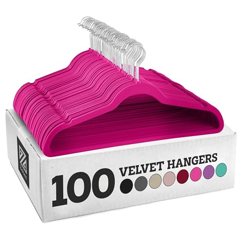 Zober Velvet Hangers 100 Pack - Heavy Duty Pink Hangers for Coats, Pants & Dress Clothes - Non Slip Clothes Hanger Set - Space Saving Felt Hangers for Clothing