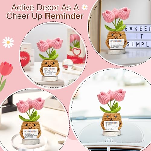 Image of Gossby Handmade Positive Tulip Flower Crochet - Little Reminder You are Enough - Inspirational Gift for Women - Positive Energy, Apreciation, Farewell, Retirement, Goodbye Gift for Coworker