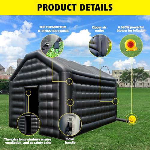 WARSUN 16.5x13x11.5Ft Small Inflatable Nightclub with Blower Black Inflatable Night Club Party Tent for Birthday Wedding Raves Dance Floor Yard Party Rental Business - Thumbnail 4