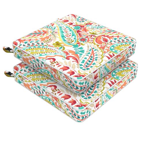 LVTXIII Patio Chair Cushions 19"x19"x3", Water-Repellent Outdoor Seat Cushions for Patio Furniture, Square Chair Pads with Ties for Home Garden Decoration, Set of 2, Pretty Paisley Deal