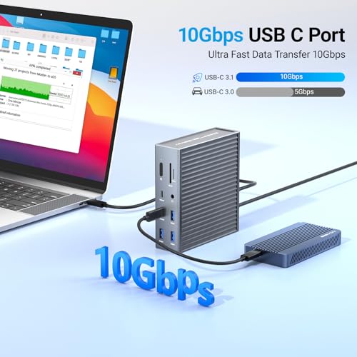 ACASIS USB C Docking Station Dual Monitor, 16-in-1 Laptpop Docking Station with 2* HDMI,VGA,2.5G Ethernet,SD/TF10Gbps USB-C 3.1,3.5mm Audio,PD100W,USBC Hub for Dell/Lenovo/HP/ThinkPad (Sliver) — view 3