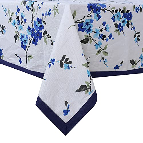 URBANO HOMZ Dining Table Cover 6 Seater, Cotton Table Cloth, Rectangle,60 Inches X 90 Inches, Blue and White with Piping(Rectangular) Pack of 1