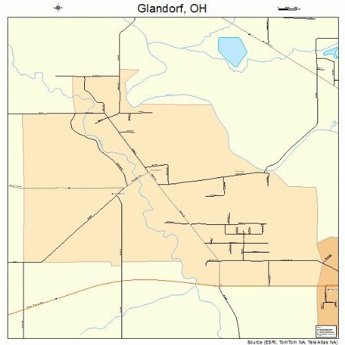 Large Street & Road Map of Glandorf, Ohio OH Printed poster size wall