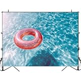 Photography Backdrop Photography Background Orange Swim Ring Floating Blue Swimming Swimming Pools for Photoshoot Portrait Photo Studio Video Prop Birthday Party Booth Decoration 7x5ft