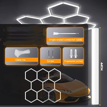 Hexagon LED Lights,245W Honeycomb Shaped LED Garage Light, 6500K Bright Lighting,8-Hexagon Led Garage Light,for Gym & Workshop 245W