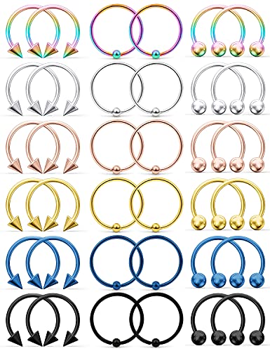 Vsnnsns 20G Surgical Steel Horseshoe Captive Bead Nose Hoop Rings Septum Piercing Jewelry Cartilage Helix Tragus Rook Earring Hoop Lip Eyebrow Ring Piercing Jewelry For Women Men 10Mm 36Pcs #TOP27