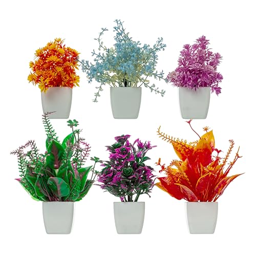 Image of JH Gallery Artificial Plants, Small Indoor Potted Houseplants for Home Decor, Decoration Items for Living Room, Office and Bedroom, Artificial Plants with Pot (Pack of 6)