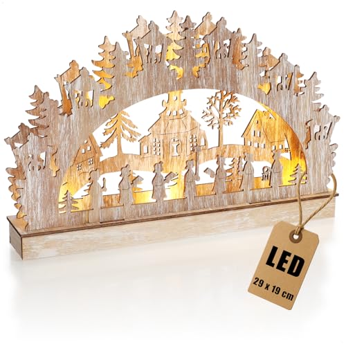com-four® LED Schwibbogen aus Holz - 29 x 19 cm - dekorativer...