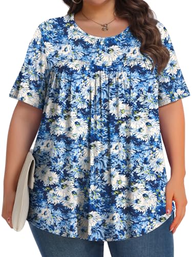 Image of Tencede Womens Plus Size Tops Tunic Short Sleeve Crew Neck Shirts Casual Soft Blouse 1X-5X