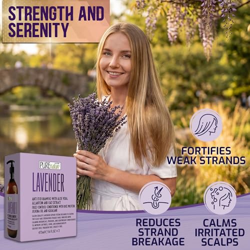 Image of Lavender Repair Shampoo and Conditioner Set - Sulfate Free, Moisturizing and Anti Frizz Formula for Dry, Damaged Hair - Salon Grade - Anti Itch Treatment for Women and Men - 16 Fl Oz (Set of 2)