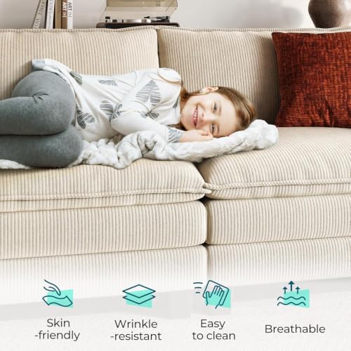 Image of LINSY HOME Cloud Sofa Accent Chair with Ottoman Chaise Lounge Chair Indoor, Corduroy Couch Sofa Chair Perfect for Living Room, Apartment, Office, Beige