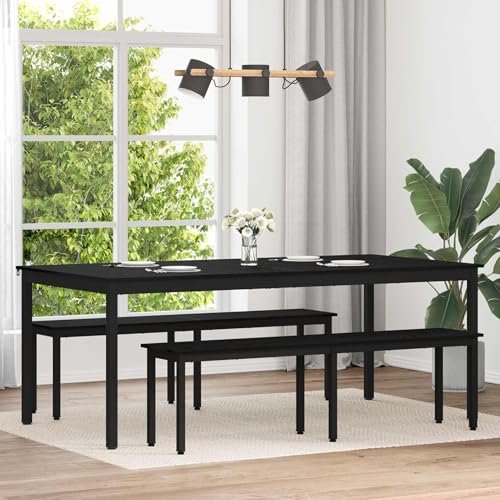 Gecheer Modern Rectangular Dining Table with Engineered Wood Surface and Black Metal Frame - Ideal for Contemporary Homes and Open Living Spaces 3415384