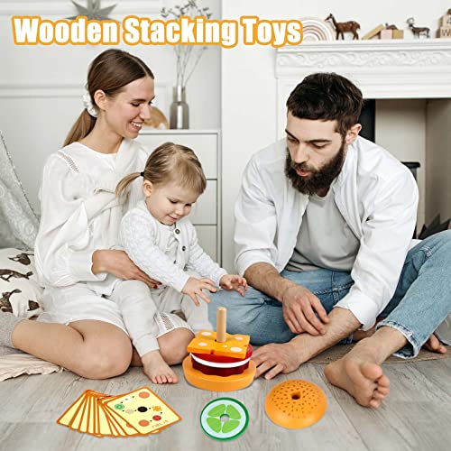 Wooden Burger Sandwich Sorting & Stacking Toys For Toddlers - Montessori Toys For 3 Year Old, Fine Motor Skill Toy For 3 4 5 Year Old, Learning Educational Preschool Toys For Boys Girls Gift (Burger) #TOP6