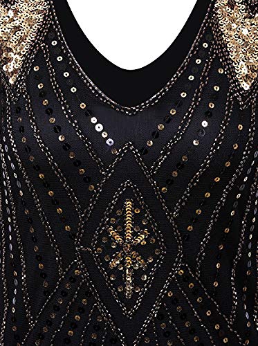 Vijiv Women Vintage Style 1920S Dresses Inspired Beaded Cocktail Flapper Dress With Sleeves For Prom Gatsby Party,Black Gold,Xx-Large #TOP4