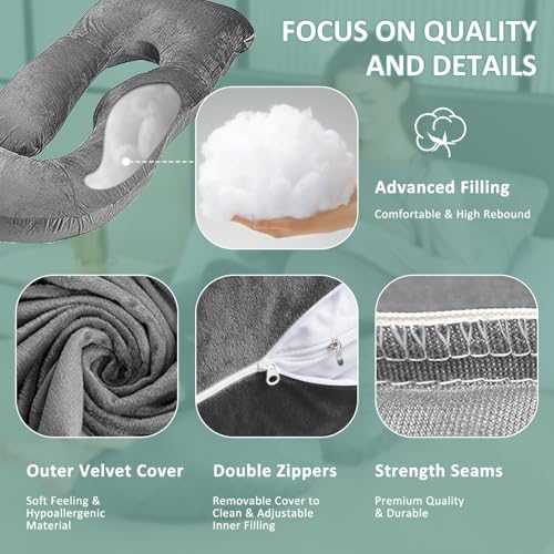 Image of Chilling Home Pregnancy Pillow, U Shaped Pregnancy Pillows for Sleeping Full Body Pillow Maternity Pillow for Pregnant Women 58 inch, Pregnant Women Must Have with Removable Cover, Black