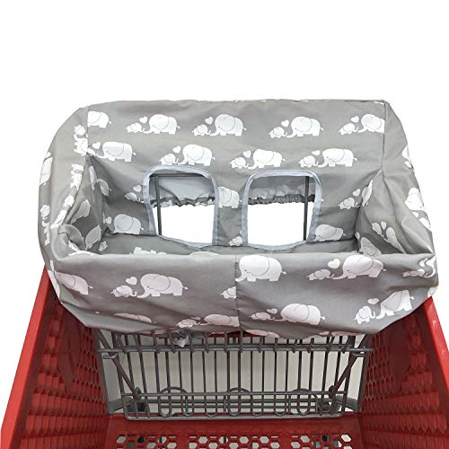 Portable 2-in1 Grocery Cart Cover and High Chair Seat Cover for Baby (Grey Elephant)