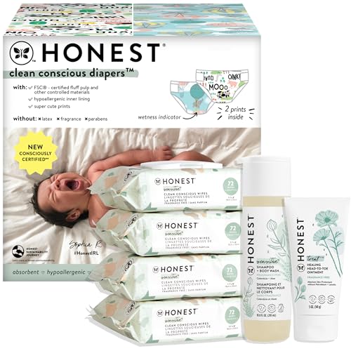 Image of The Honest Company Gender Neutral Newborn Essentials Bundle | Naturally Derived, Hypoallergenic, Fragrance Free Baby Essentials for Sensitive Skin | Diapers, Wipes, Personal Care