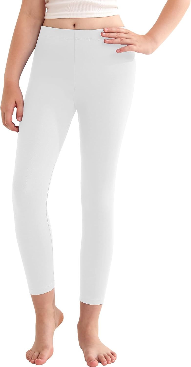 QooNoo Girls Cotton Leggings for Kids Toddler Stretchy Footless Full Length Tights Pants Breathable 4-16 Years