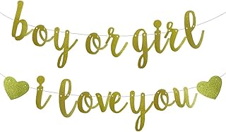 Gold Glitter Gender Reveal Party Baby Shower Decorations Boy or Girl I Love You Banner,Gender Reveal Party Supplies Decorations