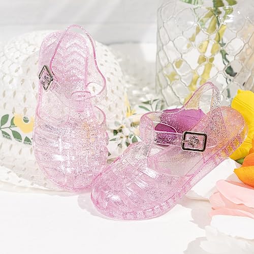 Image of KIDSUN Toddler Girls Jelly Sandals Closed Toe Water Beach Summer Shoes Soft Rubber Sole Mary Jane Dress Shoes Princess Flat
