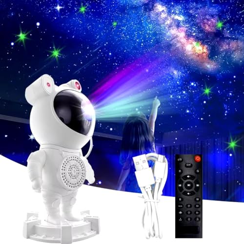 Projetor de Luz Astronauta Ajustável com Bluetooth e Múltiplos Efeitos Para Decoração de Quarto e Ca