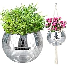 Disco Ball Planter, 1pcs 10 Silver Disco Ball Planter, Disco Ball Plant Hanger with Hanging Rope, Hanging Chain, Hook, Circle and Extra Mirror Pieces
