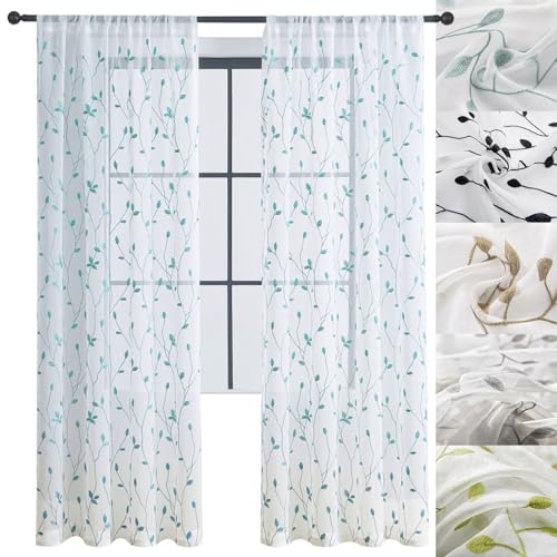 LONGCAO Rideaux Voilage 80 x 110 cm Draperies Voile en Lin Effet Demi Transparent Filtrant La Lumière Rideaux Voilage Transparent pour Enfant Bébés Adulte...