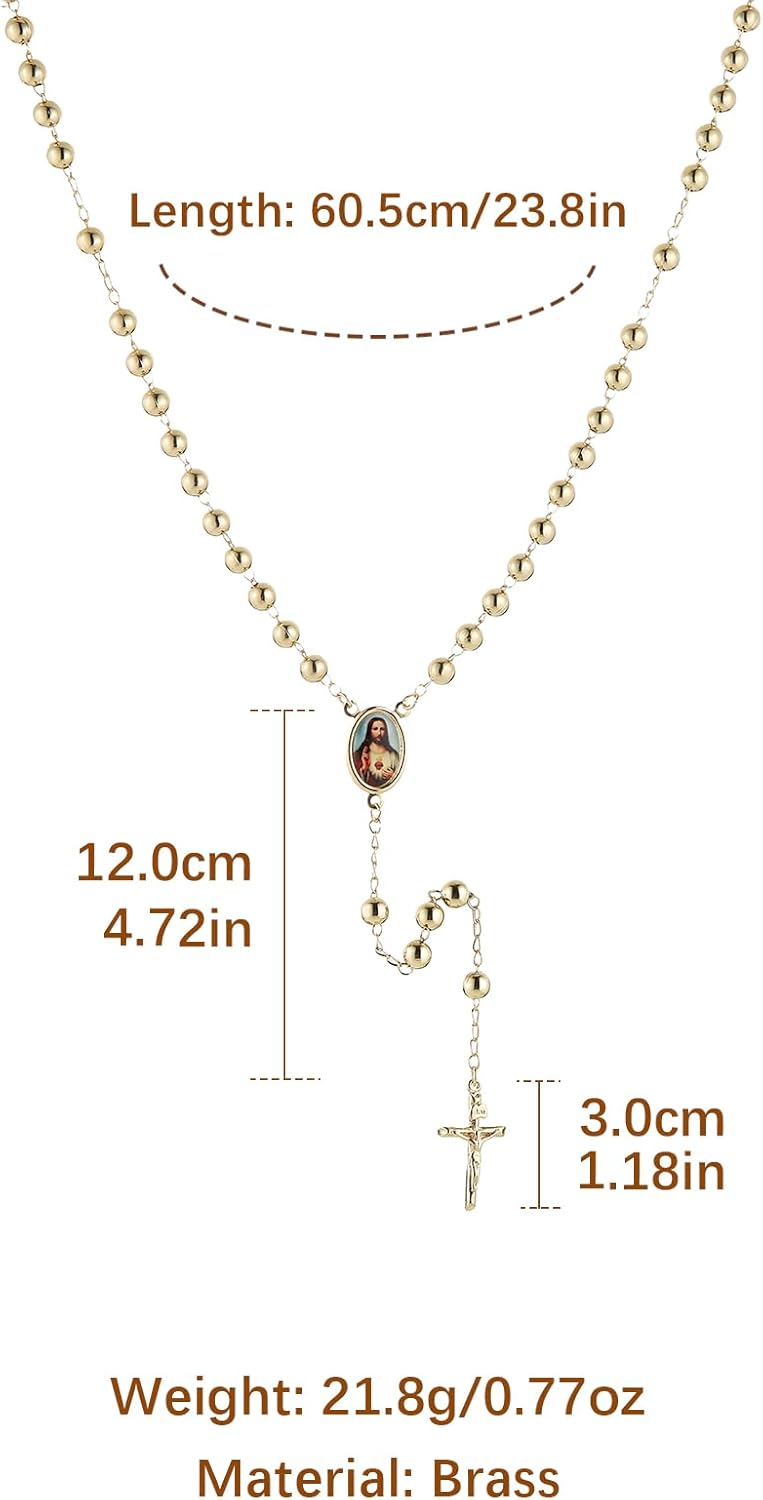HZMAN Gold Rosary Beads Necklace for Women Our Lady of Mary/Jesus Y-Shaped Necklace Catholic Jewelry Gifts - Image 6