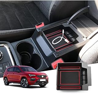GAFAT Seat Ateca FR Facelift/Cuprα Ateca 2017-2022, 2023, konsola środkowa, pudełko do przechowywania, organizer do podłokietnika, schowek na rękawiczki (czerwony)