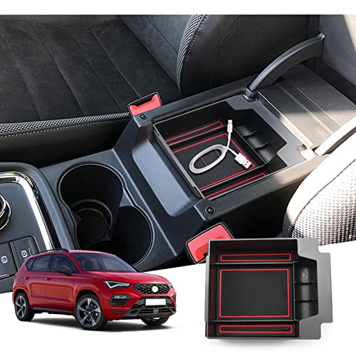 GAFAT Seat Ateca FR Facelift/Cuprα Ateca 2017-2023 2024 2025 Caja de Almacenamiento para Consola Central, Ateca 2024 Reposabrazos, Organizador para la Guantera, Seat Ateca Accesorios (Rojo)