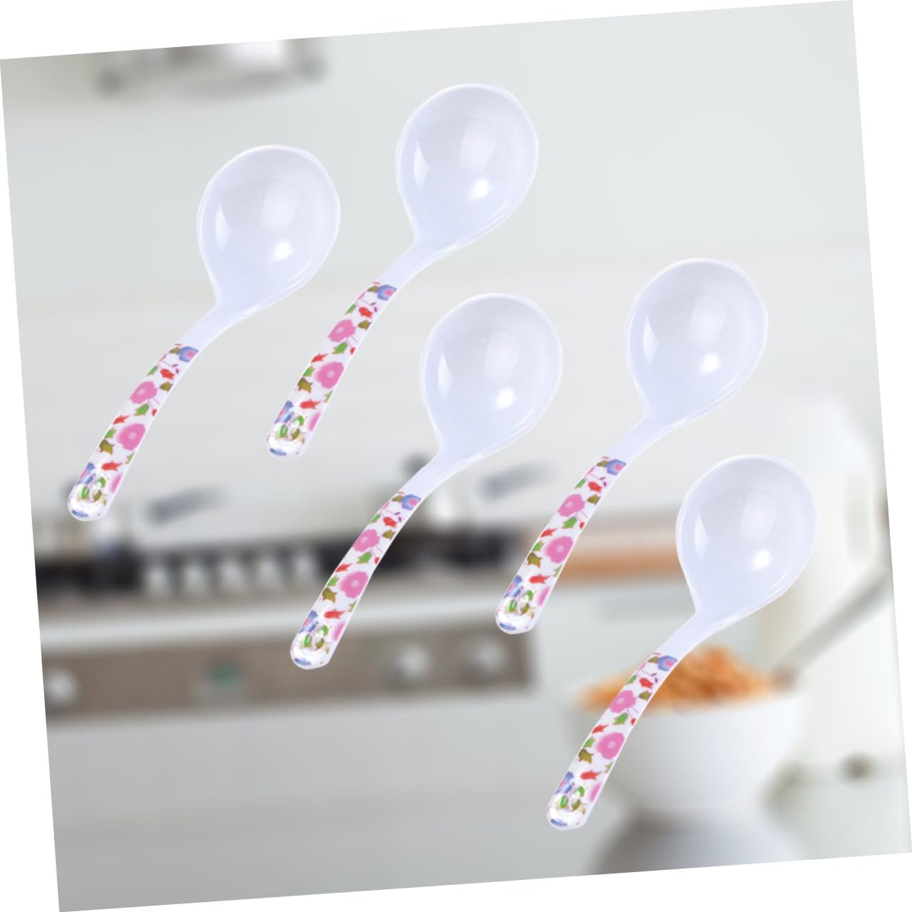 5pcs Ceramic Look Plastic Soup Spoon Large Soup Scoops Sturdy Long Handle Dishwasher Safe Porridge