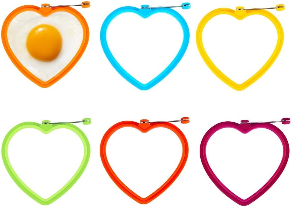 Egg Ring, VOVO 6 Pack 100% Food Grade Egg Cooking Rings, Round Pancake Mold BPA Free, Durable & Reusable Silicone Ring Eggs, Non Stick Silicone Ring for Eggs (love)