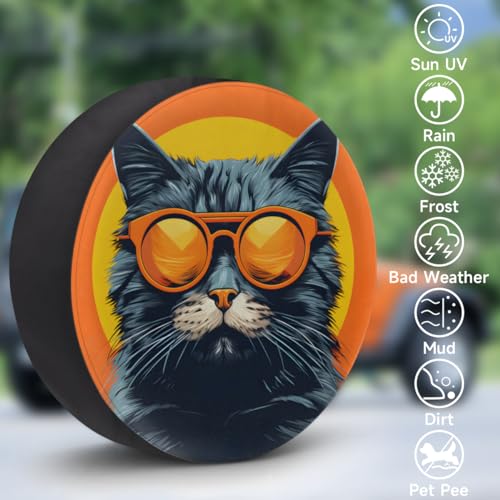 Image of Spare Tire Cover for RV Trailer, Funny Animal Cat Tire Covers Universal Fit for Travel Trailer Camper Jeep RV SUV Truck Waterproof Wheel Cover (15 inch for Diameter 27 inch - 29 inch)