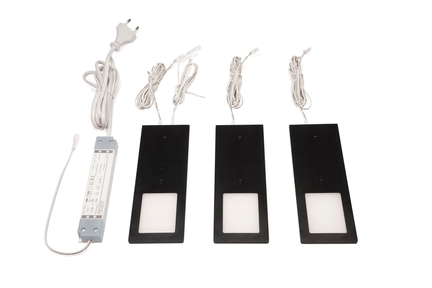 L&S Unterbauleuchte LED Schrankbeleuchtung 3 Stück Neutralweiß Touch-Dimmfunktion schwarz seidenmatt, 5995444
